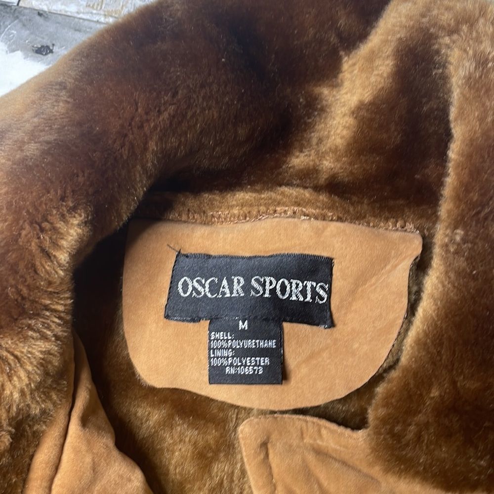90s vintage Oscar sports vegan leather Sherpa jacket M - Picture 4 of 8